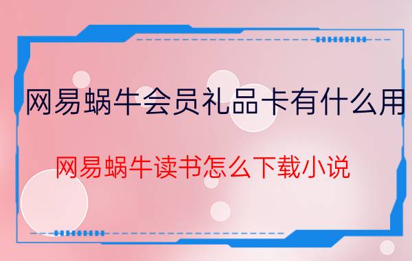 网易蜗牛会员礼品卡有什么用 网易蜗牛读书怎么下载小说？